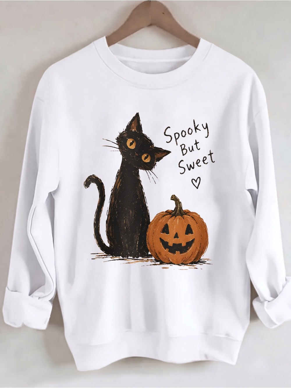 Gildan Black Cat & Orange Pumpkin Halloween Graphic Sweatshirt